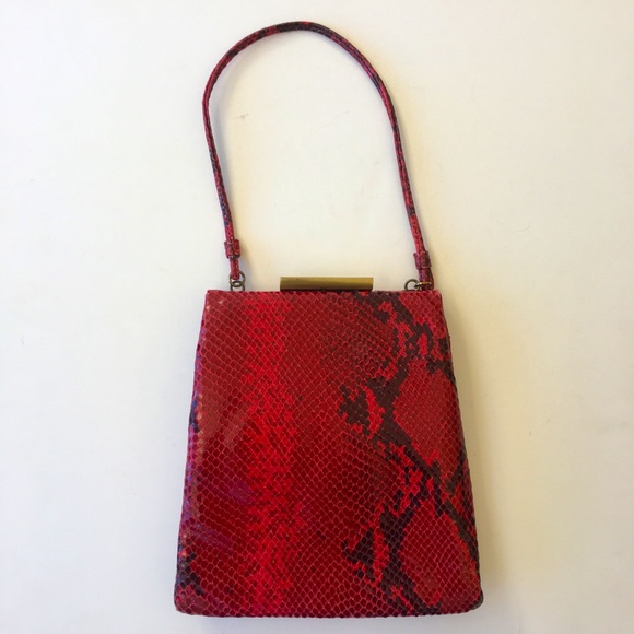 Vintage Adrienne Vittadini Red Leather Snake Hand Bag Purse OS